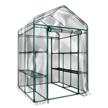 Maison verte blanche 56 &quot;W x 56&quot; D x 76 &quot;H Marchez dans le jardinage extérieur Gardening Greenhouse 2 niveaux 8 étagères avec fenêtre et ancres